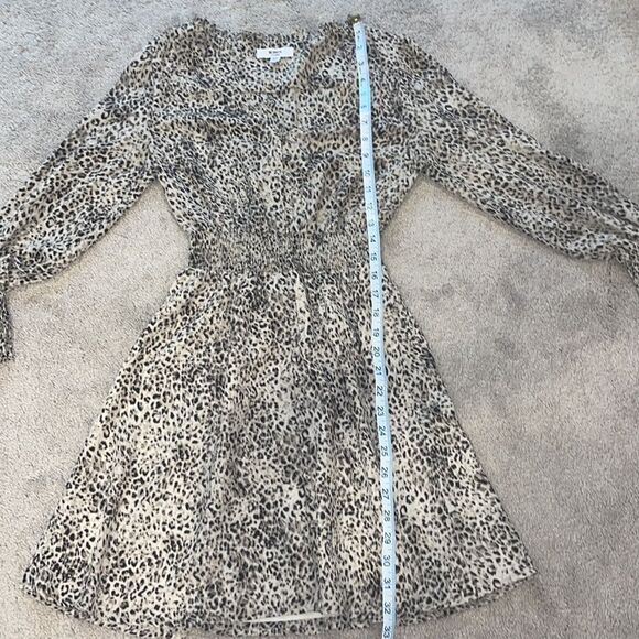 BB DAKOTA Steve Madden Taupe Leopard Print Smocked Mini Dress Size XS - Picture 2 of 12